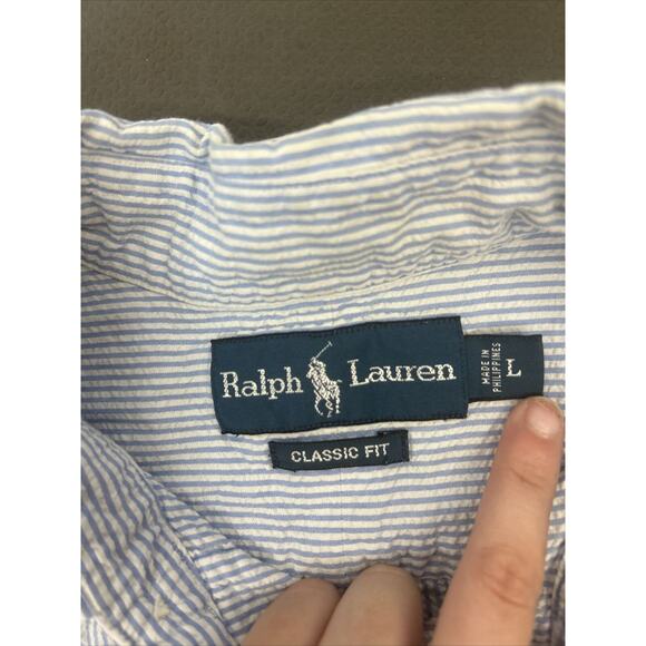 Polo Ralph Lauren Seersucker Short Sleeve Button Down Striped Mens Large Charity - Picture 10 of 10